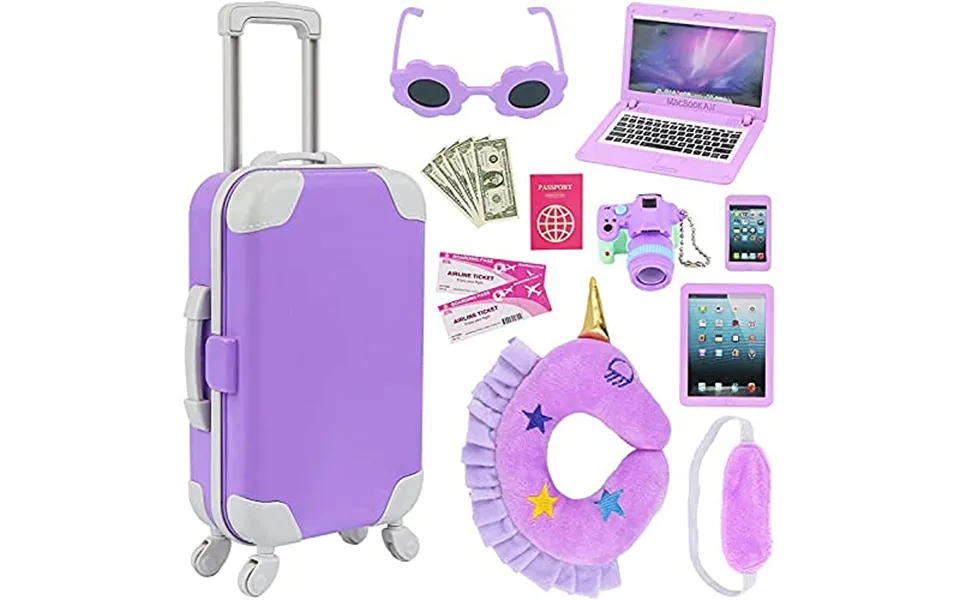 Zita Element 16 Pcs Doll Accessories Suitcase Travel Luggage For 18 Inch Carrier,sunglasses Camera Computer Phone Pad Pi