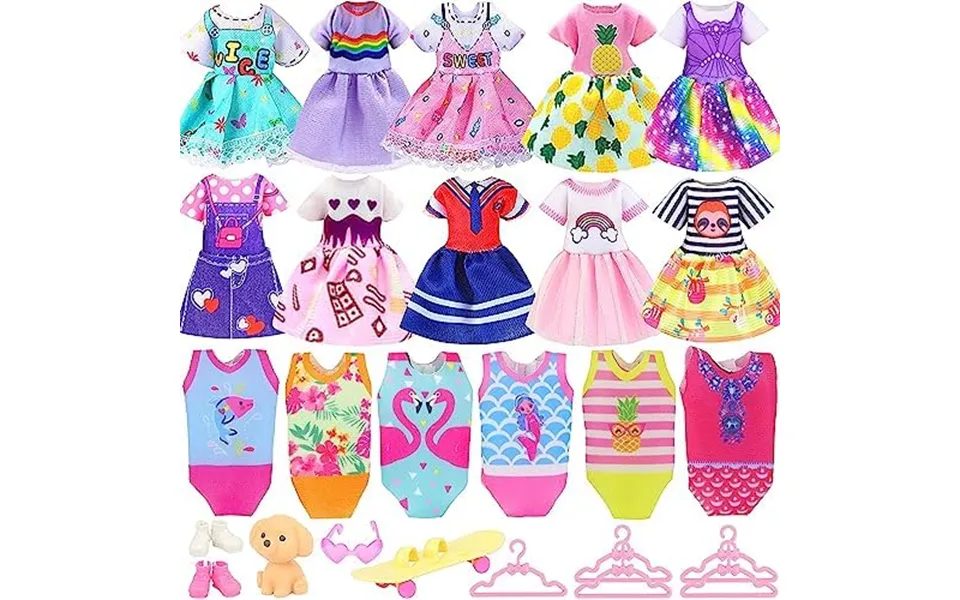 Zita Element 16 Pcs Dolls Clothes And Accessories For 5.3 Inch - 6 Inch Dolls, Include 3 Dresses, 3 Swimsuits, 2 Shoes, 