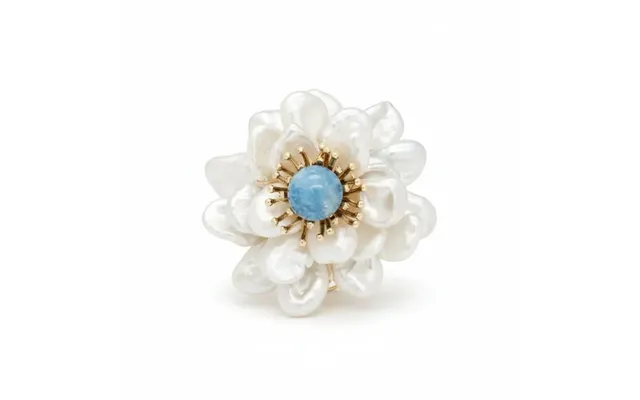 Baroque Pearl Flower Brooch With Blue Stone