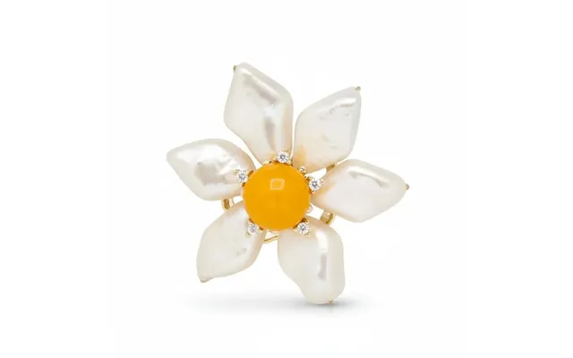 Baroque Pearl Flower Brooch With Yellow Stone