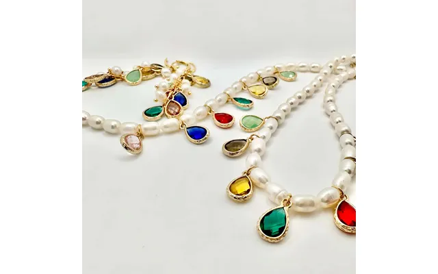 Beaded Pearl Rainbow Charms Necklace- Earrings- Bracelet Set