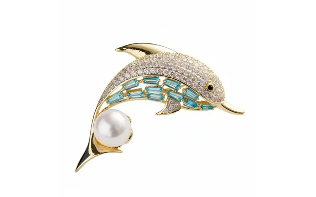 Dolphin Pearl Crystal Brooch