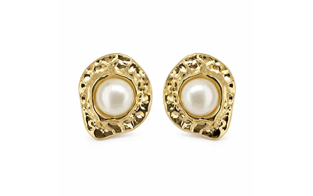Freshwater Pearl Hammered Organic Stud Earrings