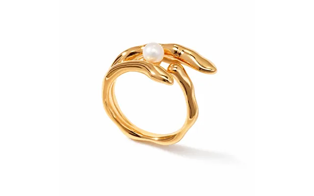 Gold Fluid Style And Sliver Adjustable Pearl Ring