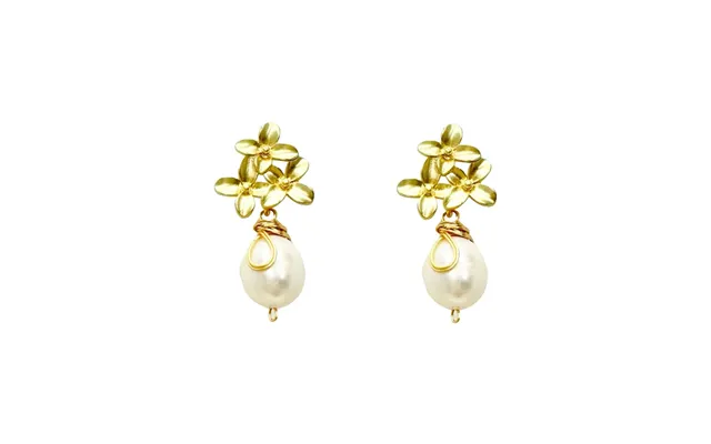 Gold Petal Pearl Drop Earrings