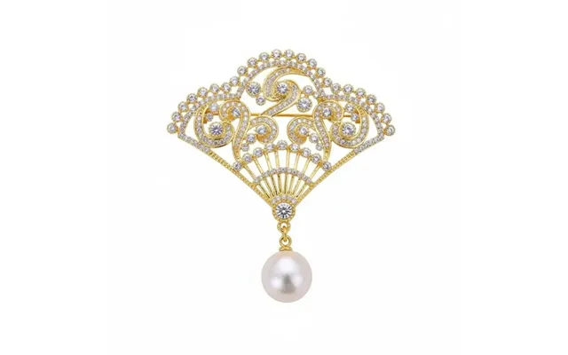 Natural Freshwater Pearl Fan Brooch With Zircon