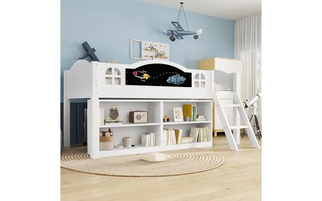 3ft Single Storage Bed With Built-in Blackboard For Drawing - High Sleeper Bed With Inclined Staircase