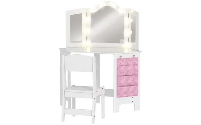 Aiyaplay Kids Dressing Table And Stool Set - Girls Vanity Table With 2-colour Led Lights