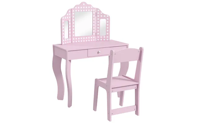 Aiyaplay Kids Dressing Table Sets With Stool And Tri-fold Mirror, Drawer For Playroom, Bedroom - Pink Aosom Uk