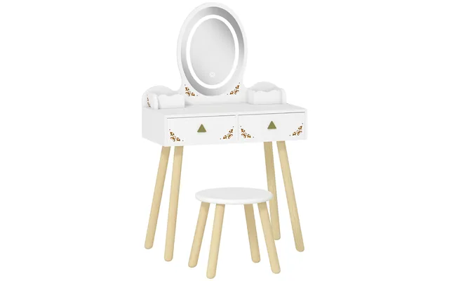 Aiyaplay Kids Vanity Table And Chair Set With 3-colour Led Lights Mirror - Drawer