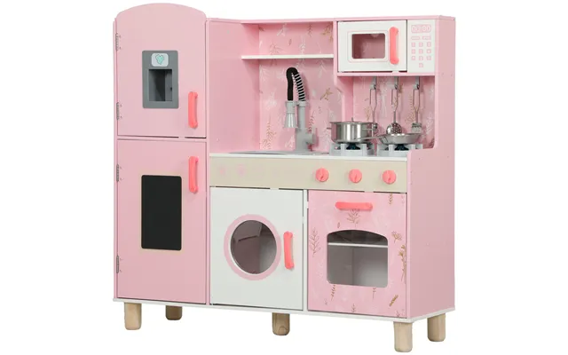 Aiyaplay Play Kitchen, Kids Kitchen Set With Lights And Sounds, Double Stoves, Ice Maker, Chalkboard For 3 Years - Pink product image