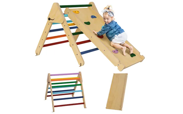 Aiyaplay Toddler Climbing Frame For Kids With Ramp - 3 In 1 Wooden Pikler Triangle Set For 18-48 Months