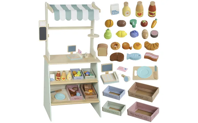 Aiyaplay Wooden Toy Shop - Wooden Market Stall With Cash Register