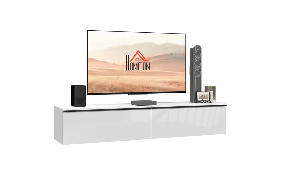 Homcom 160cm High Gloss Floating Tv Unit Stand For Tvs Up To 70 - Wall Mounted Tv Cabinet With Storage Cupboards