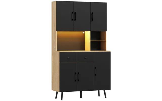 Homcom 176 Cm Kitchen Cupboard With Led Lights - Oak And Black