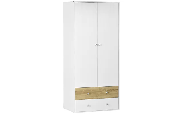 Homcom 2 Door Wardrobe With 2 Drawers White Gloss Wardrobe With Anti-tipping Straps For Bedroom 180 X 80 X 50cm - 10kg L