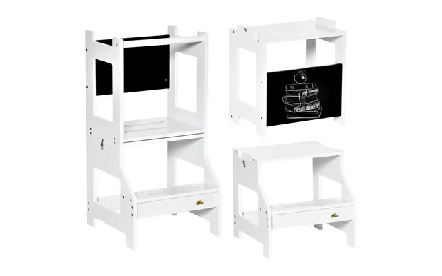 Homcom 2-in-1 Kids Step Stool - Toddler Table And Chair Set