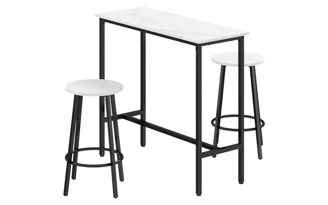 Homcom 3 Piece Bar Table And Stool Set For 2 With Stools Steel Frame Footrest For Kitchen Living Room Small Space White 