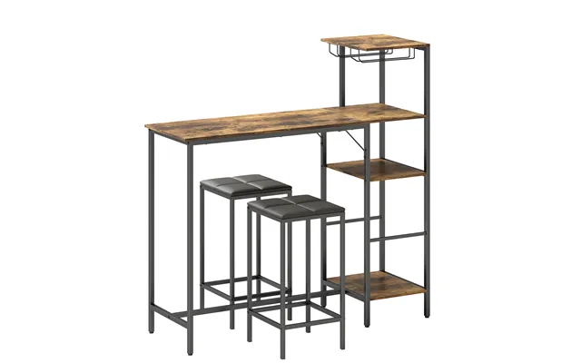 Homcom 3 Piece Breakfast Bar Table And Stools Set - Rustic Brown
