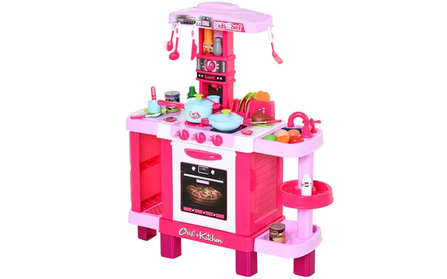 Homcom 38-piece Children's Kitchen Play Set W Realistic Sounds Lights Food Utensils Pots Pans Appliances product image