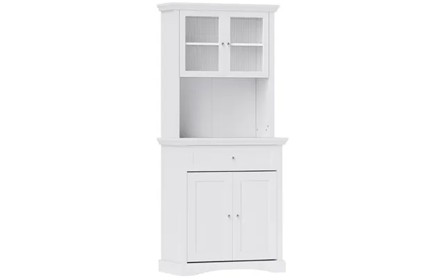 Homcom 4-door Kitchen Cupboard With Drawer - Freestanding Kitchen Cabinet With Glass Doors