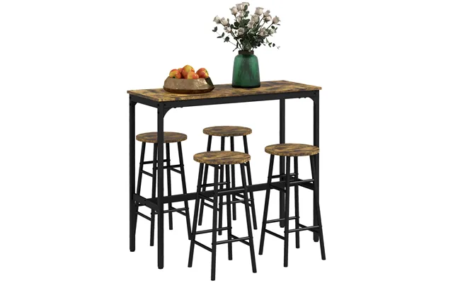 Homcom 5 Piece Bar Table Set With 4 Stools - Industrial Bar Table And Stool Set