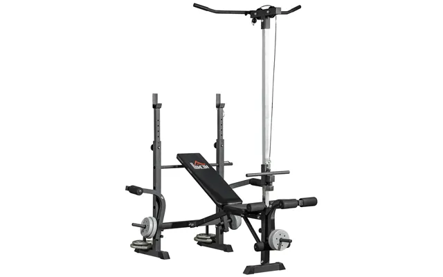 Homcom Adjustable Weight Bench With Pulley System - Incline Bench Press Set With Squat Rack