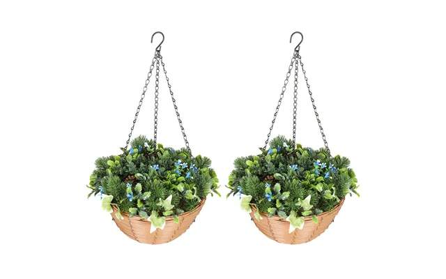 Homcom Artificial Flowers In Basket Set Of 2 - Artificial Hanging Baskets With Pe Leaves
