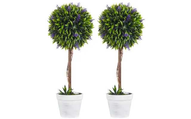 Homcom Artificial Lavender Topiary Balls Set Of 2 Decorative Faux Plants In Pots For Indoor Outdoor Ambience - 60cm product image