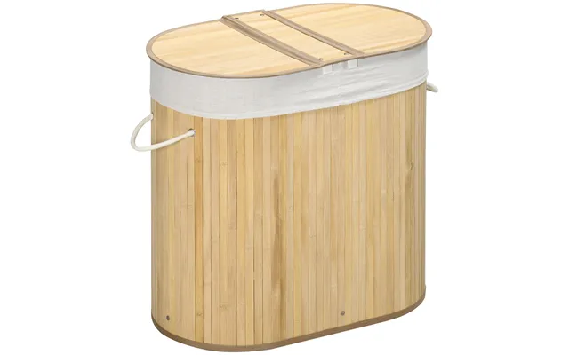 Homcom Bamboo Laundry Basket W Lid - 100 Litres Laundry Hamper W 2 Sections Removable Washable Lining Washing Baskets 62