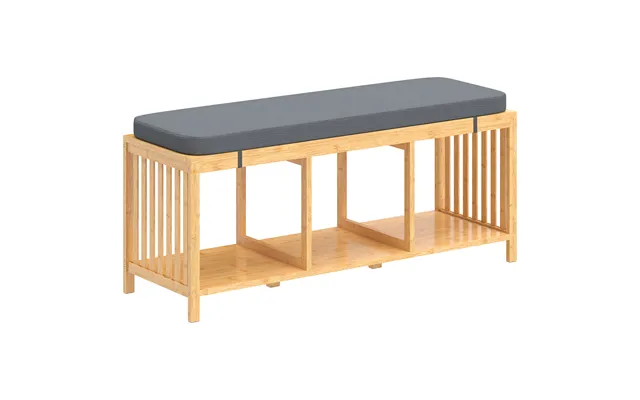 Homcom Bamboo Shoe Bench - Entryway Storage Bench With Padded Cushion And Open Shelf