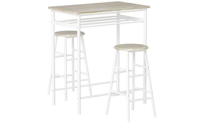 Homcom Bar Table And Stools W Metal Frame Footrest - Storage Shelf