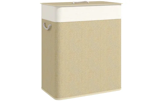 Homcom Double Laundry Basket With Lid - 100l Bamboo Laundry Hamper With Rope Handles