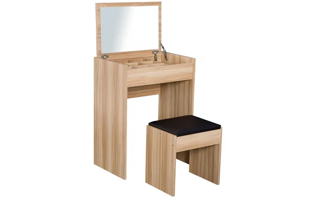 Homcom Dressing Table Set Padded Stool Dresser With Flip-up Mirror Multi-purpose - Wood Grain