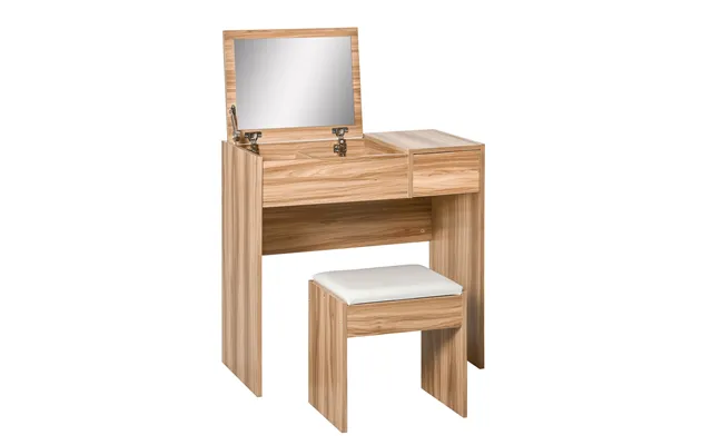 Homcom Dressing Table Set With Cushioned Stool - Flip-up Mirror