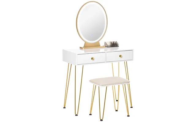 Homcom Dressing Table Set With Led Light - Round Mirror