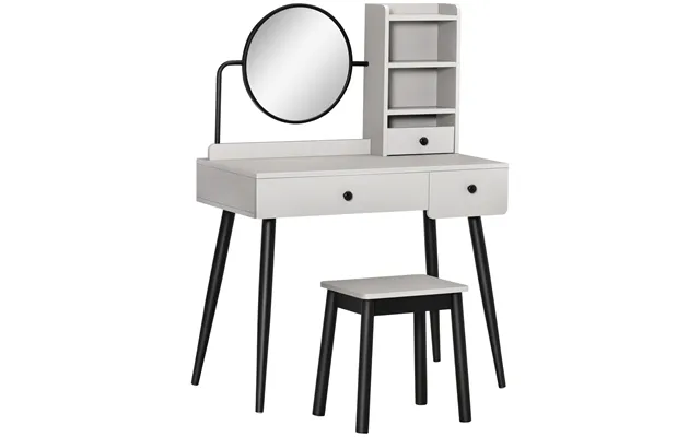 Homcom Dressing Table Set With Mirror And Stool - Vanity Makeup Table With 3 Drawers And Open Shelves For Bedroom