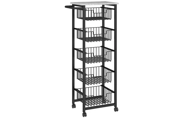Homcom Five Basket Mobile Kitchen Island, With Brakes - Grey Black