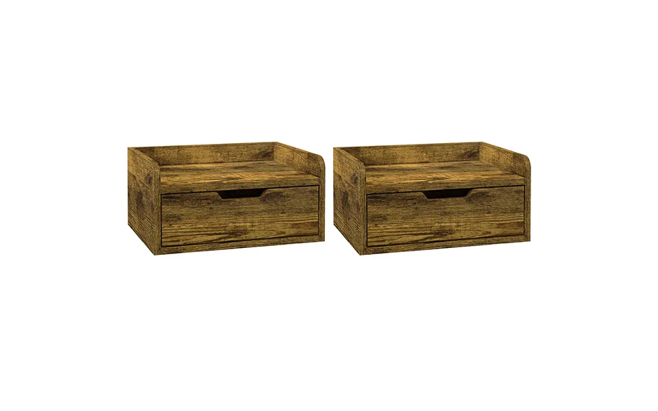 Homcom Floating Nightstand Set Of 2 Wall Mounted Bedside Table With Storage Drawer For Bedroom - Rustic Brown Aosom Uk