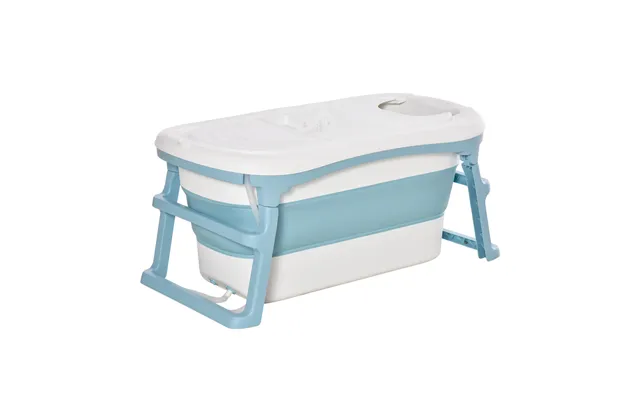 Homcom Folding Baby Bath Tub For Toddlers Kids Portable With Non-slip Pads Top Cover For 1-12 Years Blue