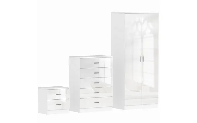 Homcom High Gloss 3 Piece Trio Bedroom Furniture Set Wardrobe Chest Of Drawer Bedside White