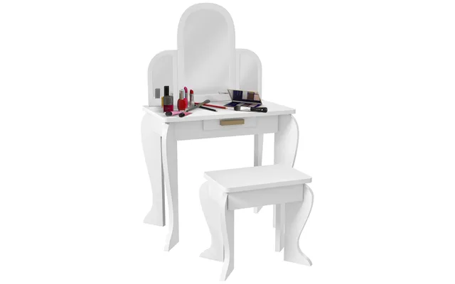 Homcom Kids Dressing Table Set, With Mirror And Drawer - White