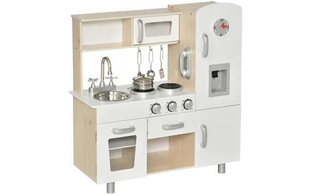Homcom Kids Kitchen Playset Luxury Kitchen Accessories Set Pretend Cooking Set With Telephone Ice Machine - White Aosom  product image