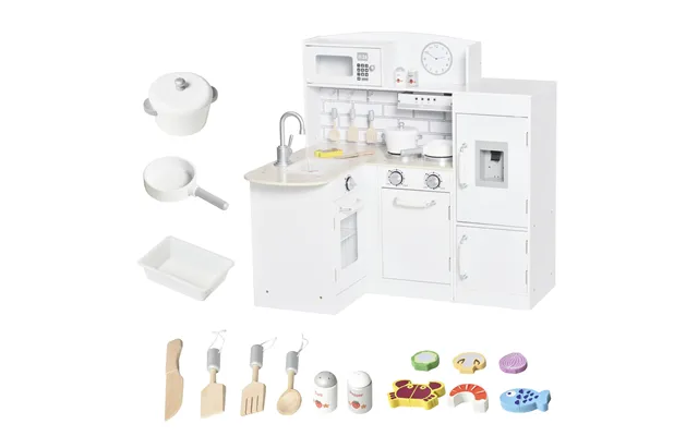 Homcom Kids Play Kitchen Wooden Toy Kitchen Cooking Set For Children With Drinking Fountain - Microwave product image