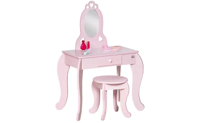 Homcom Kids Vanity Table & Stool Girls Dressing Set Make Up Desk Chair Dresser Play Set With Mirror Pink Aosom Uk