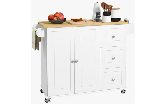 Homcom Kitchen Island With Drop Leaf - Rolling Kitchen Storage Trolley On Wheels With 3 Drawers