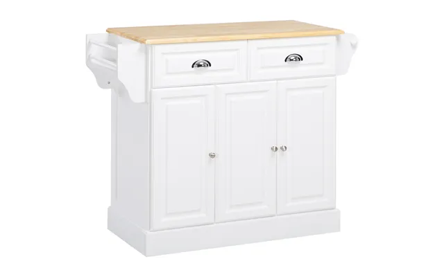 Homcom Kitchen Island With Storage Rolling Kitchen Serving Cart With Rubber Wood Top Towel Rack Storage Drawer Cabinet W