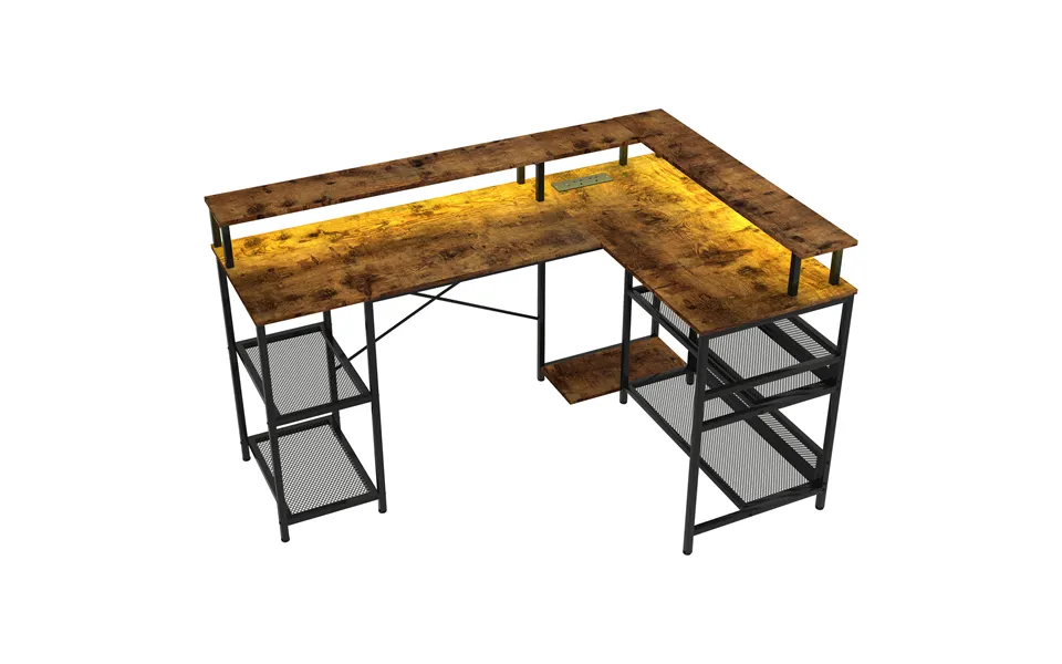 Homcom L Shaped Gaming Desk With Led Lights And Power Outlets - 150cm Corner Computer Desk With Monitor Stand And Storag