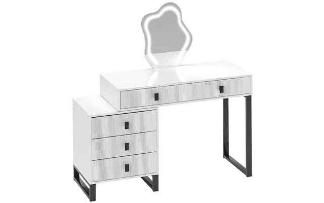 Homcom Led Lighted Dressing Table With Leaf Shape Mirror - Modern Vanity Desk With 5 Drawers
