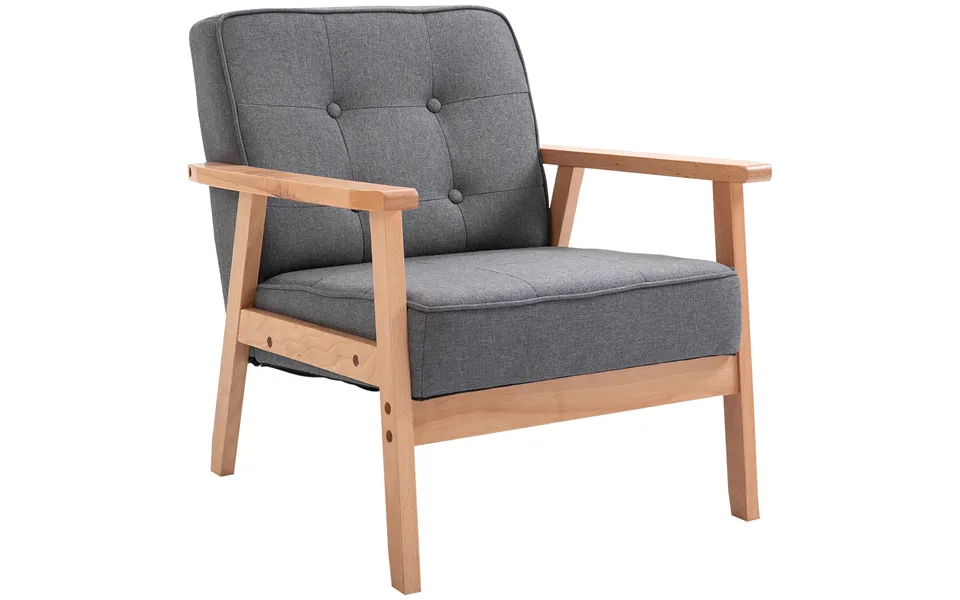 Homcom Minimalistic Wooden Frame Accent Chair, Homcom Armchair With Padded Seat - Dark Grey Aosom Uk